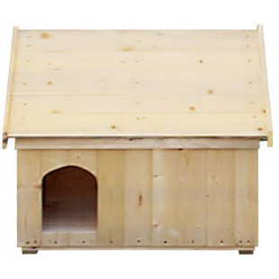 Masivní smrková psí bouda s dvoukomorovým systémem