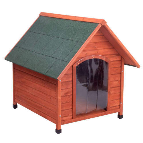 dřevěná psí venkovní bouda se střechou